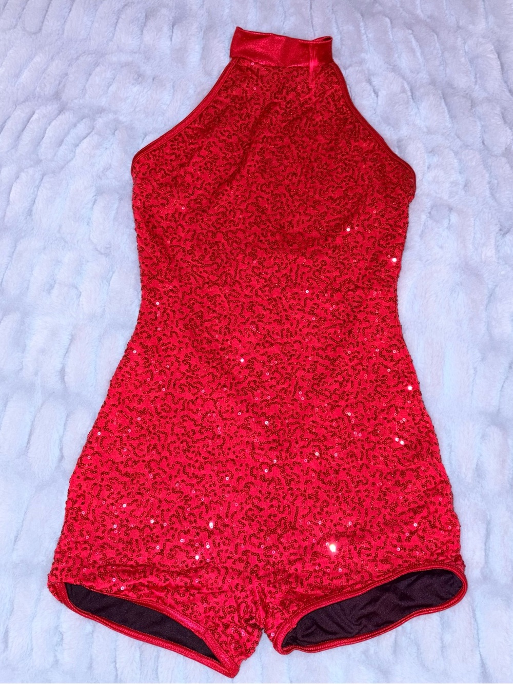 Balera Red Sequin Halter Biketard Dance Costume Romper adult Small